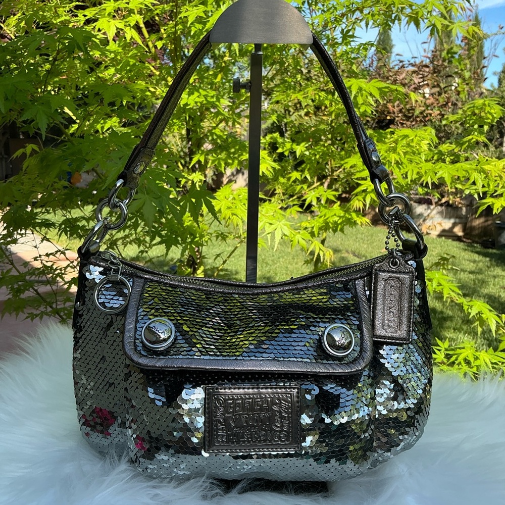 Coach Poppy Y2K Silver Sequin Groovy Shoulder Crossbody Hand Bag - Picture 2 of 16